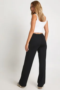 boohoo Pantalon à jambe large en ponte pintuck avec cordon de serrage<Femme Pantalons