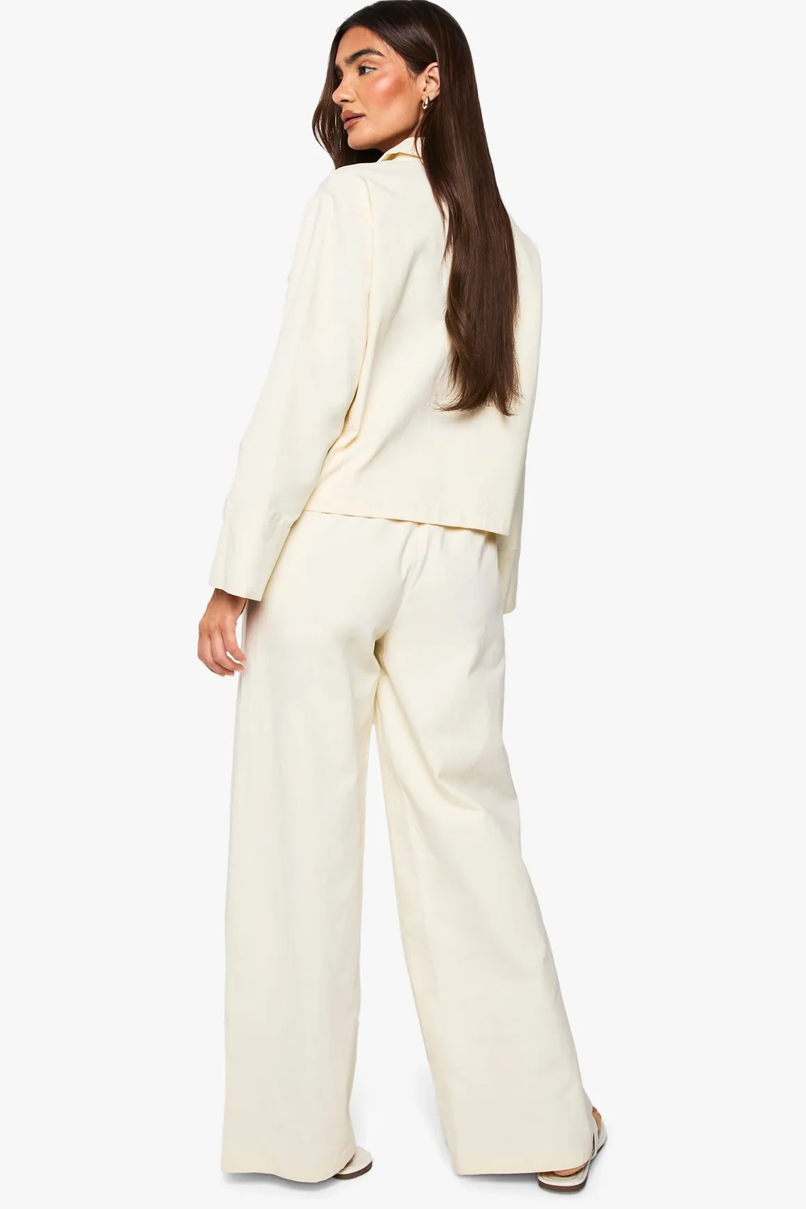 Pantalon à jambe large en sergé à cordon de serrage