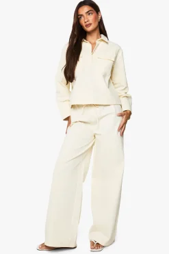 Pantalon à jambe large en sergé à cordon de serrage