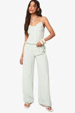 Pantalon à jambe large en vichy à ourlet retroussé