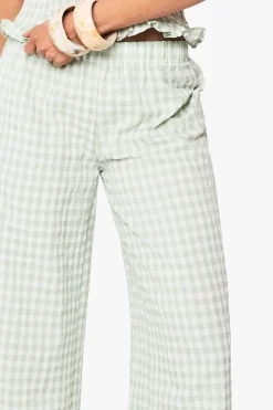 Pantalon à jambe large en vichy à ourlet retroussé