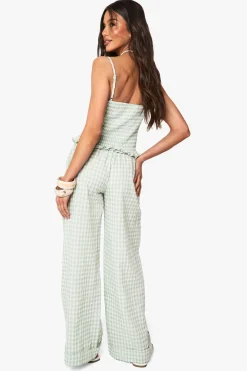 Pantalon à jambe large en vichy à ourlet retroussé