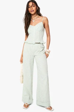 Pantalon à jambe large en vichy à ourlet retroussé
