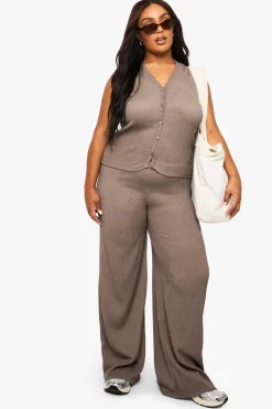 Pantalon à jambe large élastiqué crinklé plissé Plus