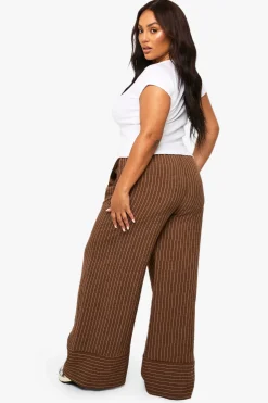 Pantalon à jambe large à rayures tissées Plus