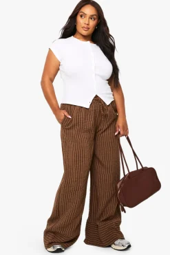 Pantalon à jambe large à rayures tissées Plus