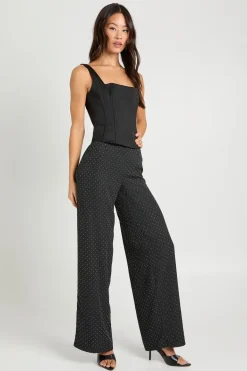 boohoo Pantalon à jambe large Tall Hotfix en chiffon diamante<Femme Pantalons