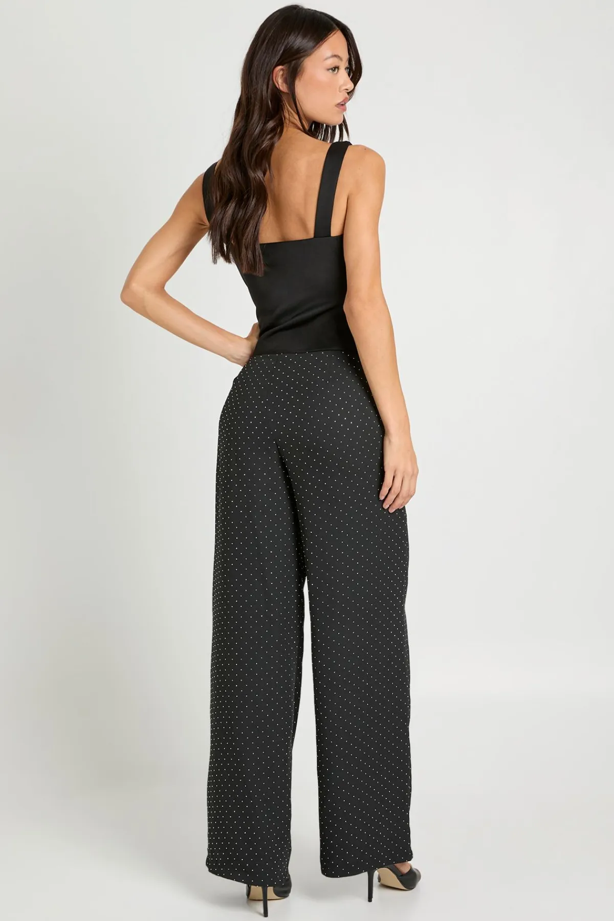 boohoo Pantalon à jambe large Tall Hotfix en chiffon diamante<Femme Pantalons