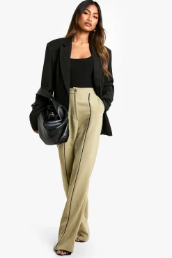 boohoo Pantalon à jambe large tissé sur mesure avec passepoil<Femme Pantalons