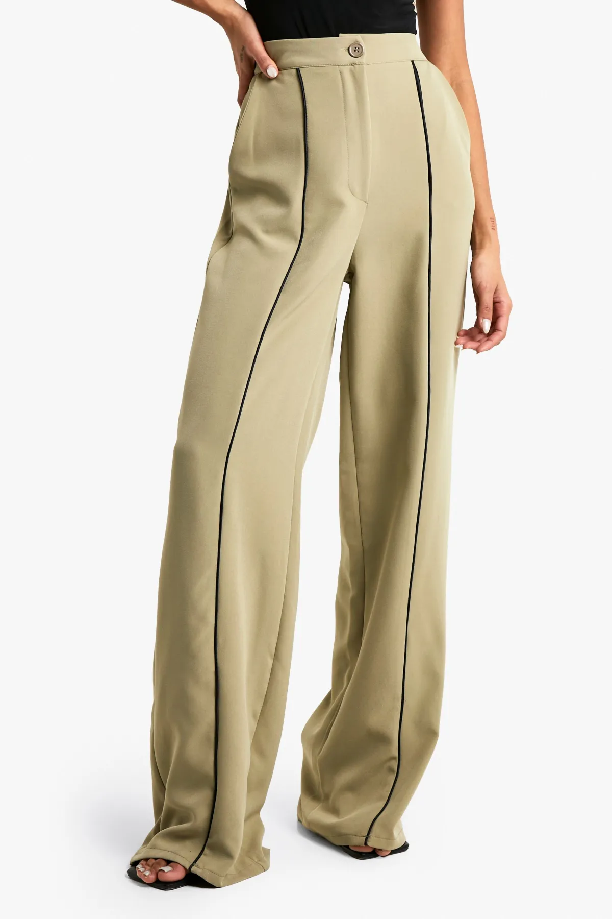 boohoo Pantalon à jambe large tissé sur mesure avec passepoil<Femme Pantalons