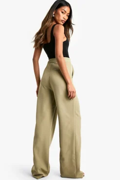 boohoo Pantalon à jambe large tissé sur mesure avec passepoil<Femme Pantalons