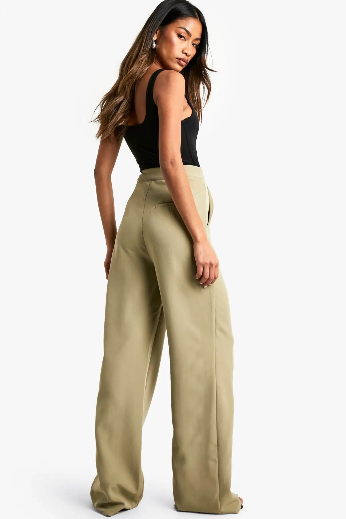 boohoo Pantalon à jambe large tissé sur mesure avec passepoil<Femme Pantalons
