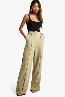 boohoo Pantalon à jambe large tissé sur mesure avec passepoil<Femme Pantalons