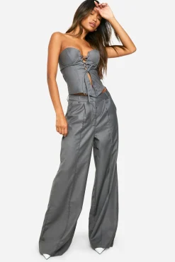boohoo Pantalon à jambes larges avec détail de couture tissé à l'avant<Femme Pantalons|Tailleurs