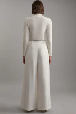 KarenMillen Pantalon à jambes larges avec détail de pli en crêpe sur mesure<Femme Pantalons|Tailleurs