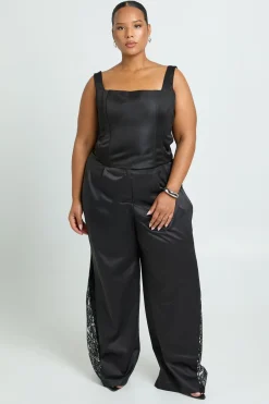 Pantalon à jambes larges avec insert en dentelle Plus
