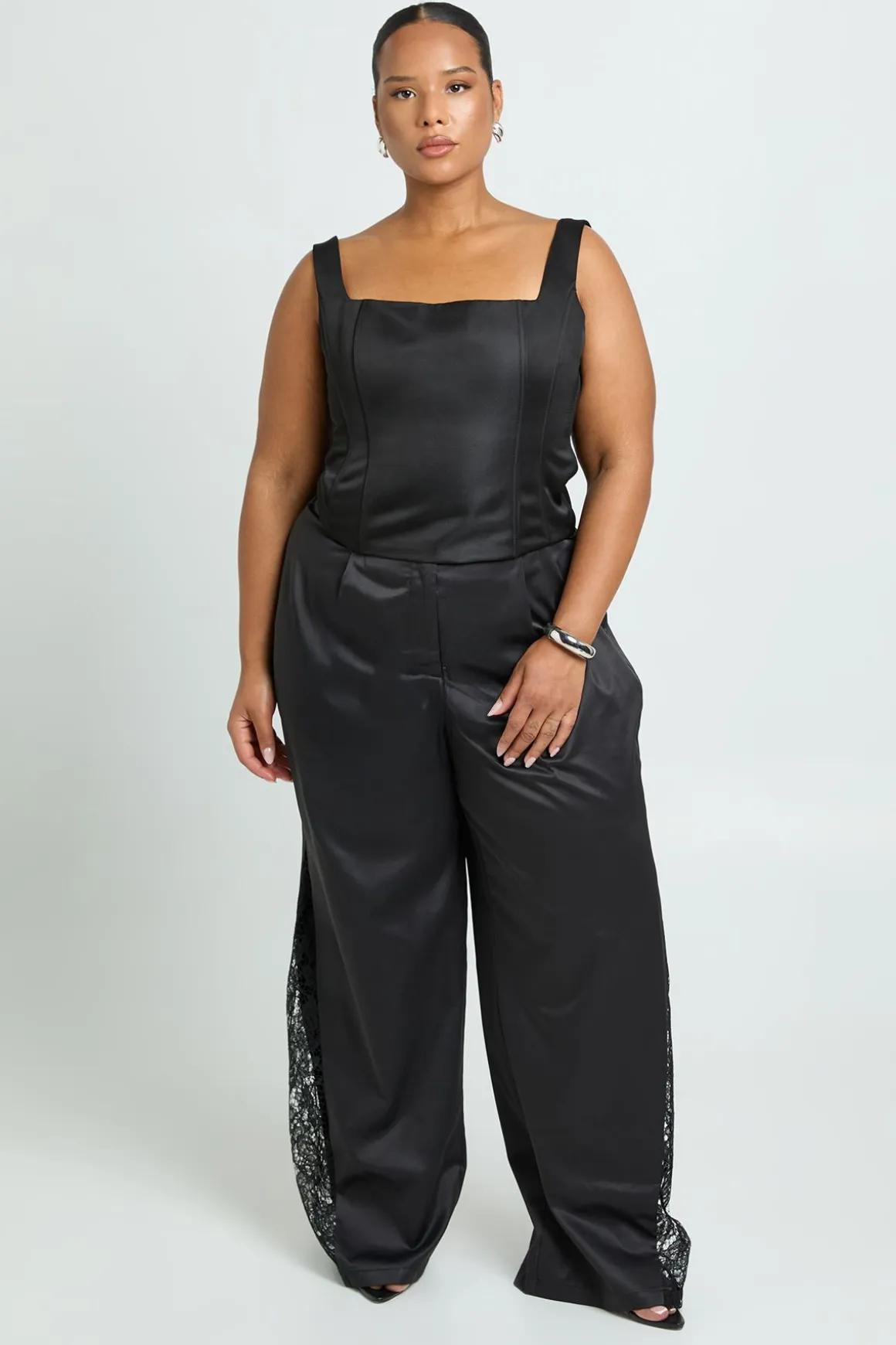 Pantalon à jambes larges avec insert en dentelle Plus