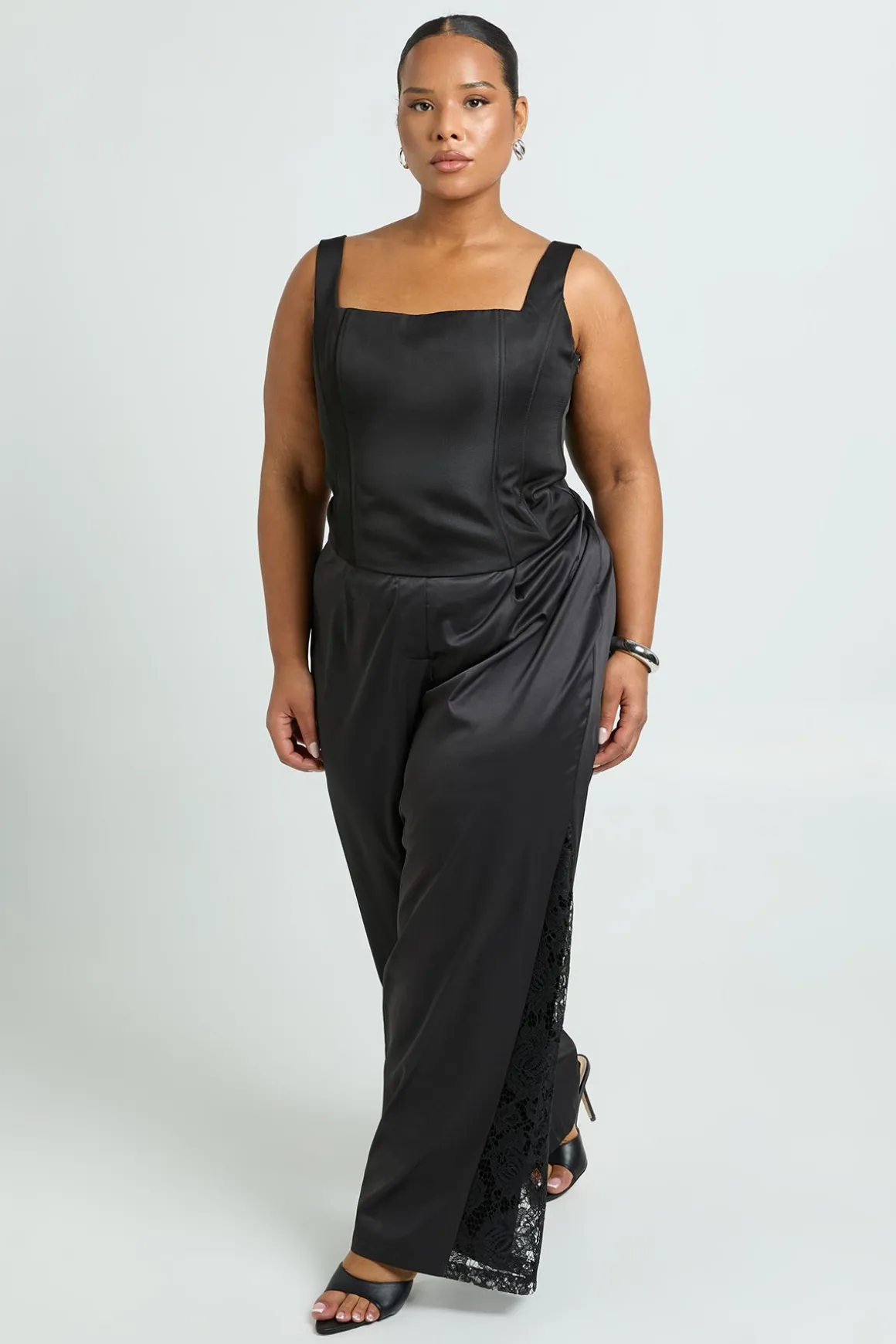 Pantalon à jambes larges avec insert en dentelle Plus