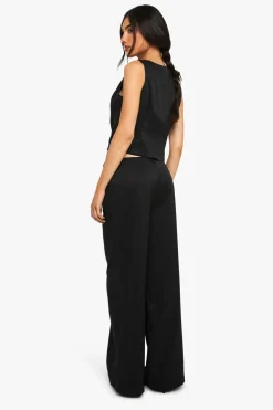 Pantalon à jambes larges effet lin avec taille nouée