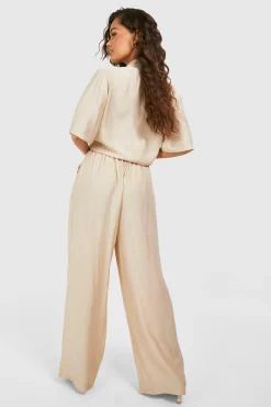 boohoo Pantalon à jambes larges, effet froissé texturé, coupe décontractée<Femme Pantalons|Tailleurs