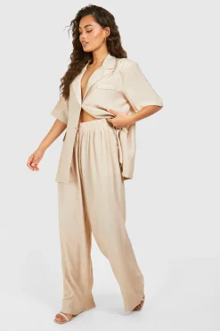 boohoo Pantalon à jambes larges, effet froissé texturé, coupe décontractée<Femme Pantalons|Tailleurs