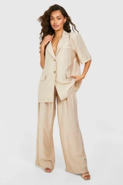 boohoo Pantalon à jambes larges, effet froissé texturé, coupe décontractée<Femme Pantalons|Tailleurs