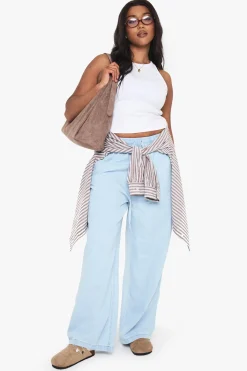 boohoo Pantalon à jambes larges en chambray avec cordon de serrage<Femme Pantalons