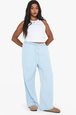 boohoo Pantalon à jambes larges en chambray avec cordon de serrage<Femme Pantalons