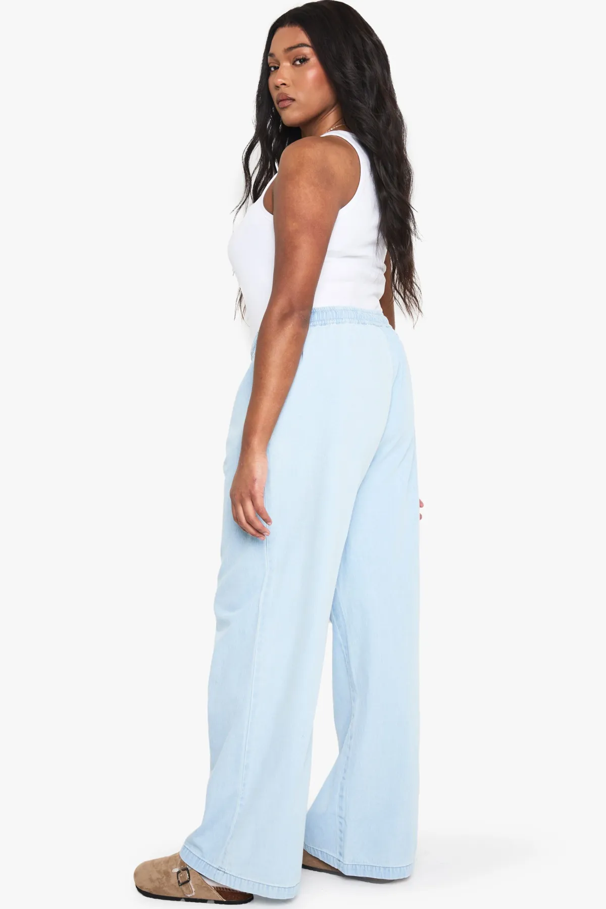 boohoo Pantalon à jambes larges en chambray avec cordon de serrage<Femme Pantalons