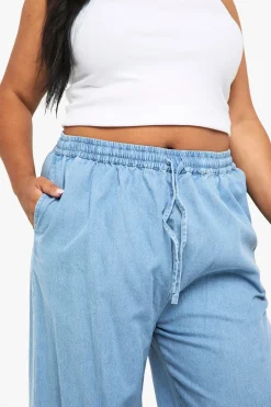 boohoo Pantalon à jambes larges en chambray avec cordon de serrage<Femme Pantalons
