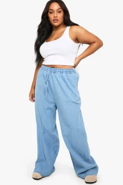 boohoo Pantalon à jambes larges en chambray avec cordon de serrage<Femme Pantalons