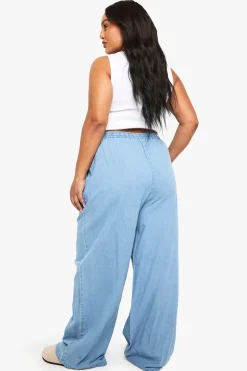boohoo Pantalon à jambes larges en chambray avec cordon de serrage<Femme Pantalons