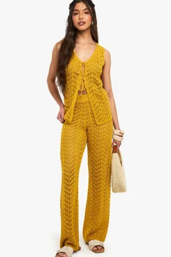 boohoo Pantalon à jambes larges en crochet<Femme Pantalons|Pulls Et Gilets