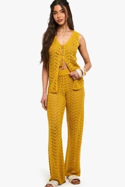 boohoo Pantalon à jambes larges en crochet<Femme Pantalons|Pulls Et Gilets