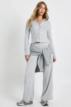 Pantalon à jambes larges en côtes brossées