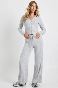 Pantalon à jambes larges en côtes brossées