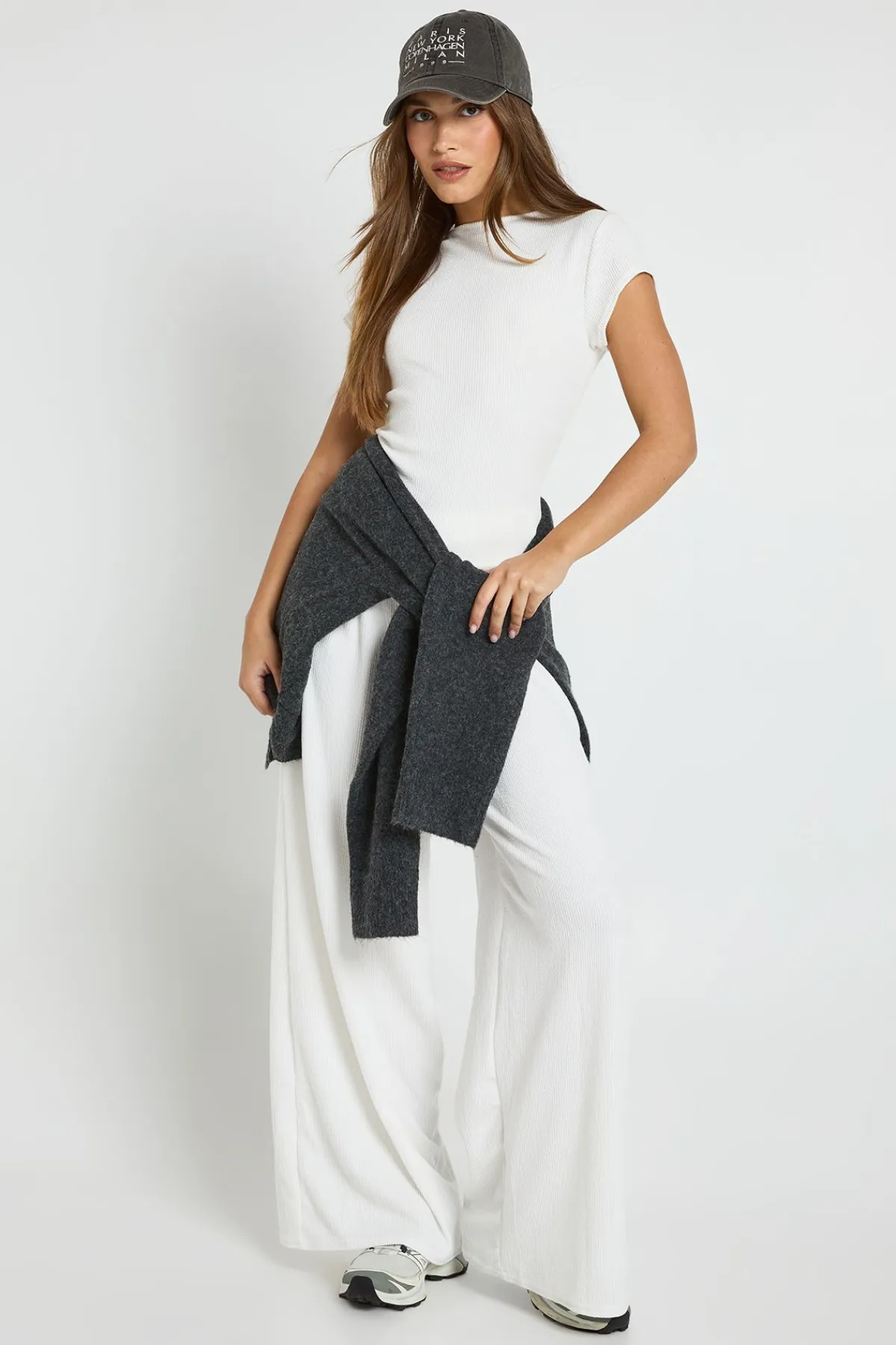 boohoo Pantalon à jambes larges en côtes froissées<Femme Pantalons