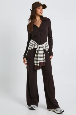 boohoo Pantalon à jambes larges en côtes brossées<Femme Pantalons|Looks Chocolat