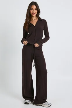 boohoo Pantalon à jambes larges en côtes brossées<Femme Pantalons|Looks Chocolat