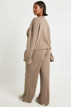 Pantalon à jambes larges en côtes brossées Plus