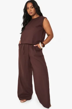 Pantalon à jambes larges en lin pour grandes tailles