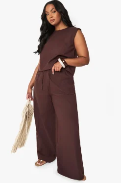 Pantalon à jambes larges en lin pour grandes tailles