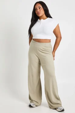 Pantalon à jambes larges en maille côtelée Plus