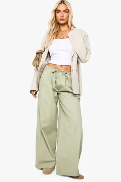 Pantalon à jambes larges en popeline de coton