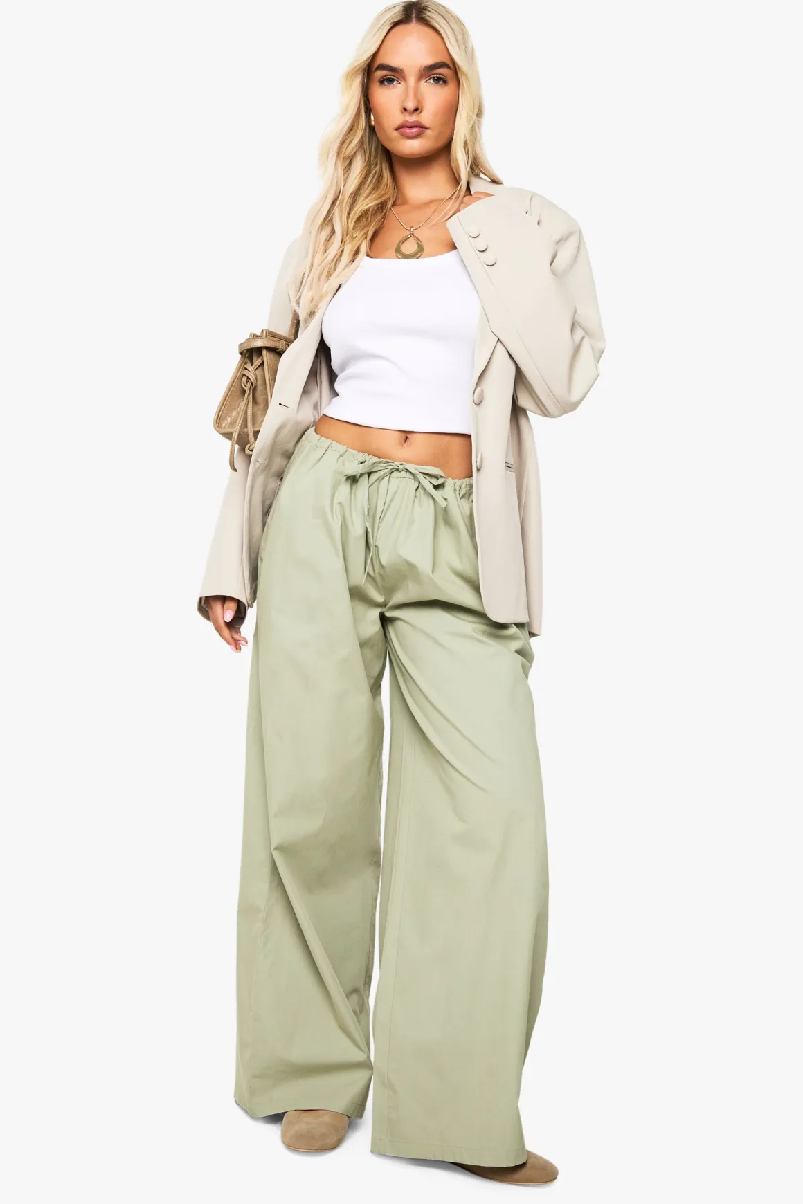Pantalon à jambes larges en popeline de coton