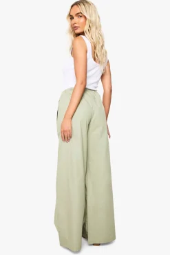 Pantalon à jambes larges en popeline de coton