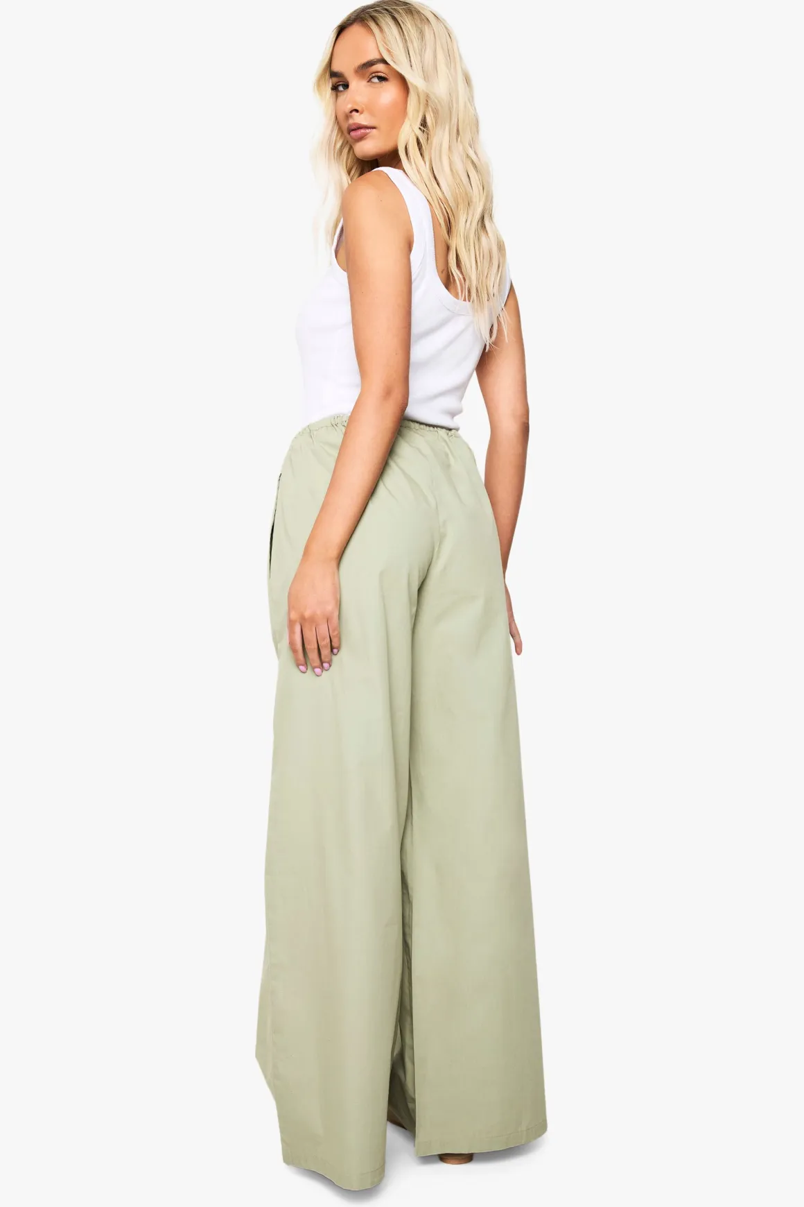 Pantalon à jambes larges en popeline de coton