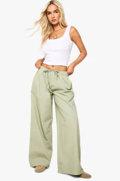 Pantalon à jambes larges en popeline de coton
