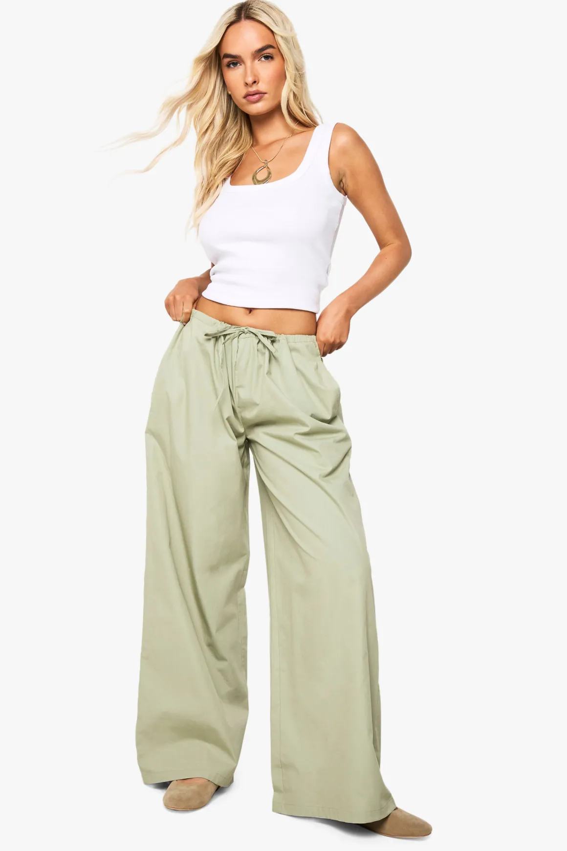 Pantalon à jambes larges en popeline de coton