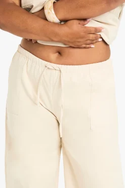 Pantalon à jambes larges en sergé de coton avec taille à cordon